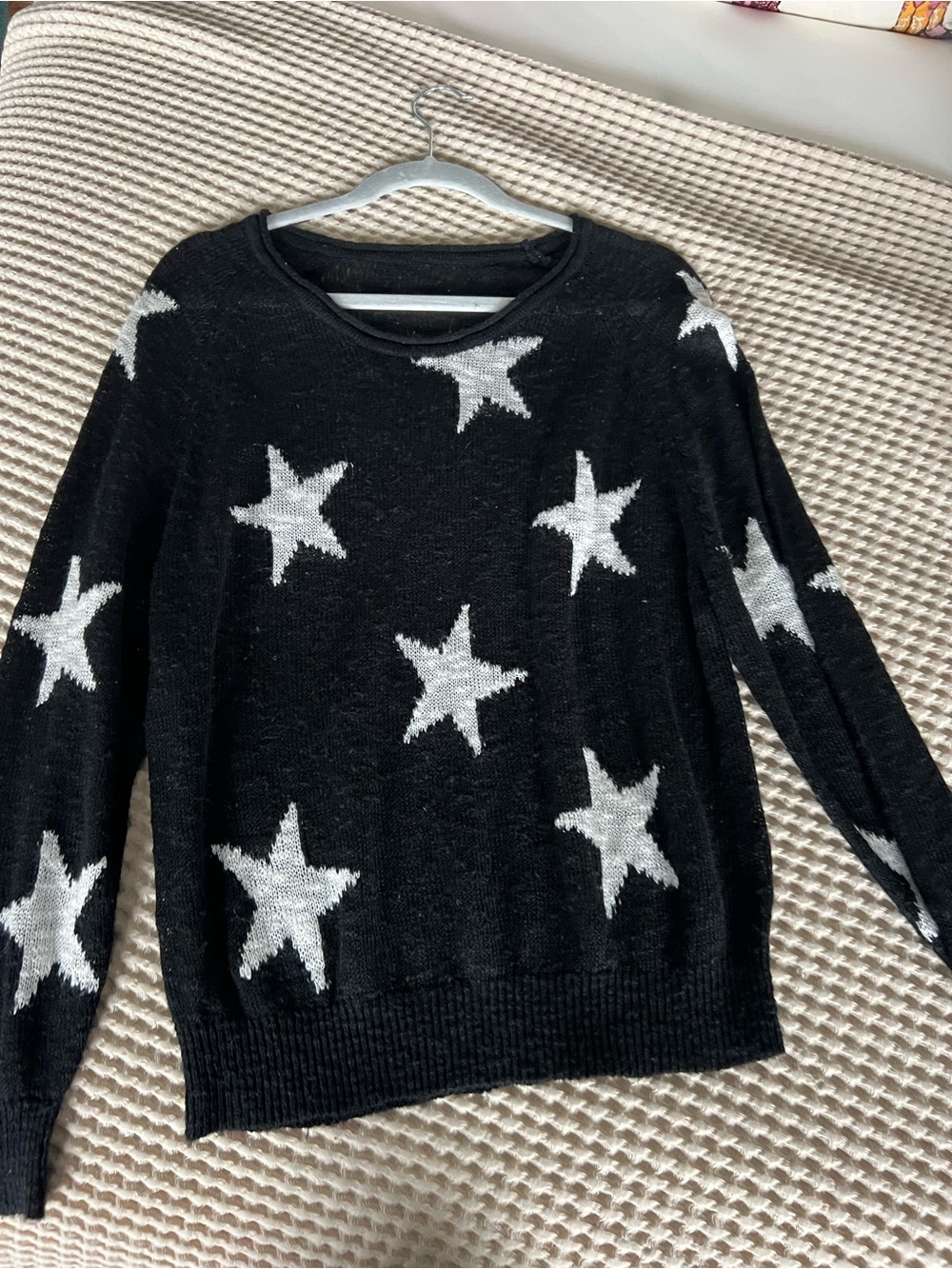 Amazon Black Sweater with White Star Pattern - Crew Neck Pullover